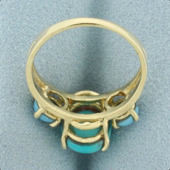Three Stone Turquoise Ring in 14k Yellow Gold - Picture 2 of 4
